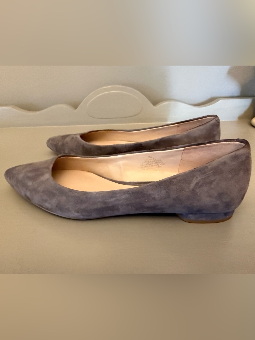 Nine West Onlee Gray Suede Pointed-Toe Flats